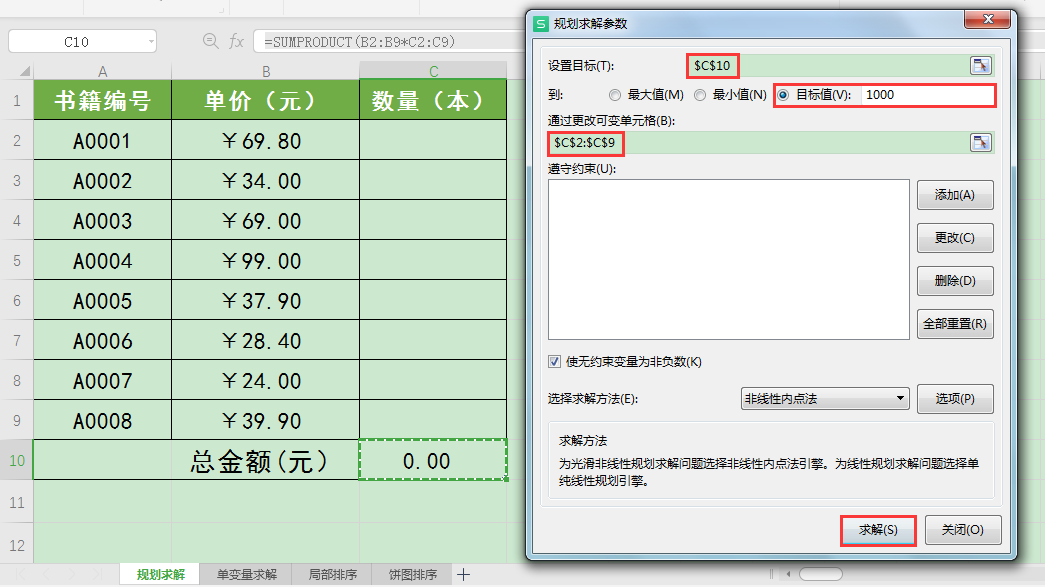 wps表格如何实现规划求解运算?实例如何完成特定资金的采购计划