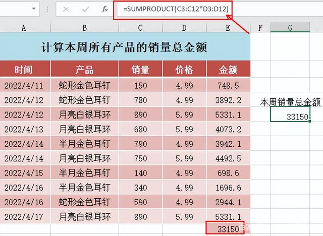 Excel中相乘的两组数据，如何快速进行求和？