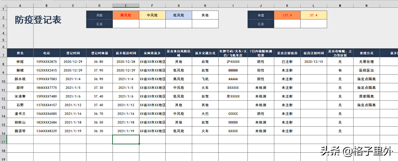 Excel制作防疫登记表，实现自动汇总并实时标记颜色更新登记天数