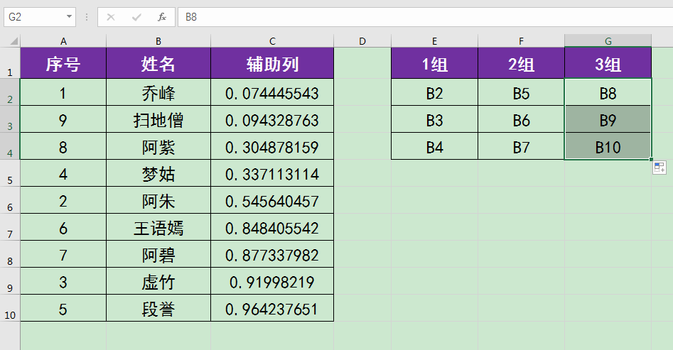在Excel中怎样将人员随机分组?