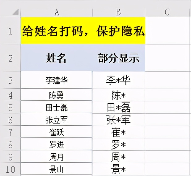 Excel中如何给姓名打码起到保护隐私的效果？
