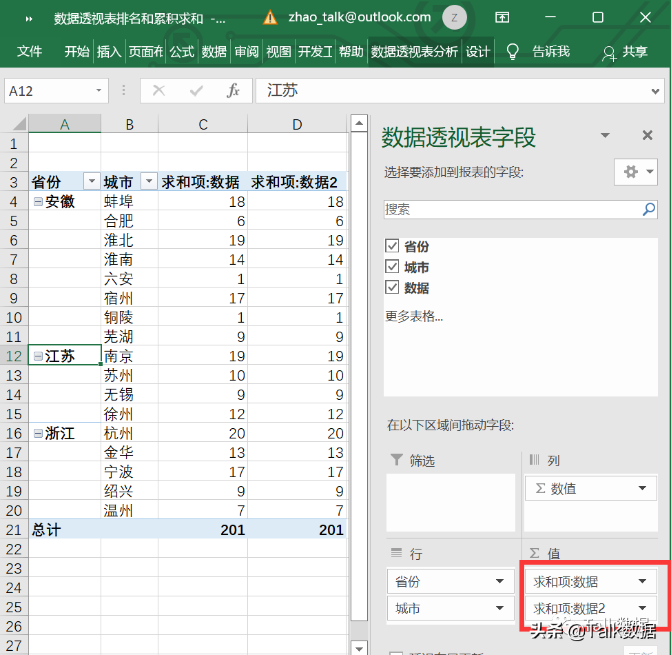 利用数据透视表计算排名和累积求和