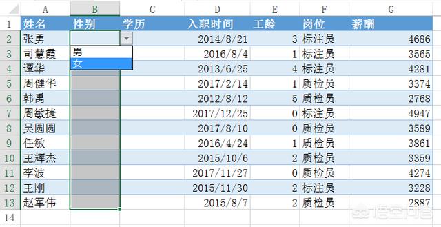 Excel制作员工信息表，如何设置下拉填充菜单？
