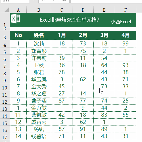 Excel如何批量填充空白单元格数据