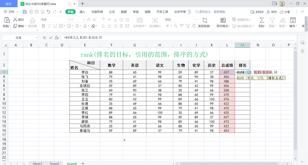 名次怎么算excel(excel计算名次的方法) - 天天办公网