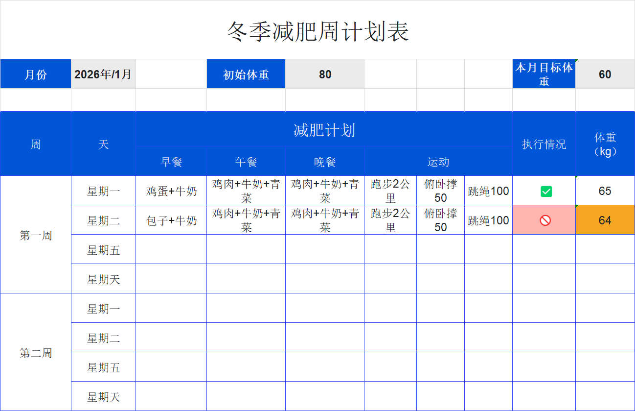 懒人减脂神器!精选减肥计划表模板,让自律有迹可循-天天办公网